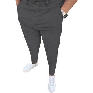 🆕 Men Grey Fashion Stretch Dress Slim Fit Plaid Business Suit Pants Casual Golf